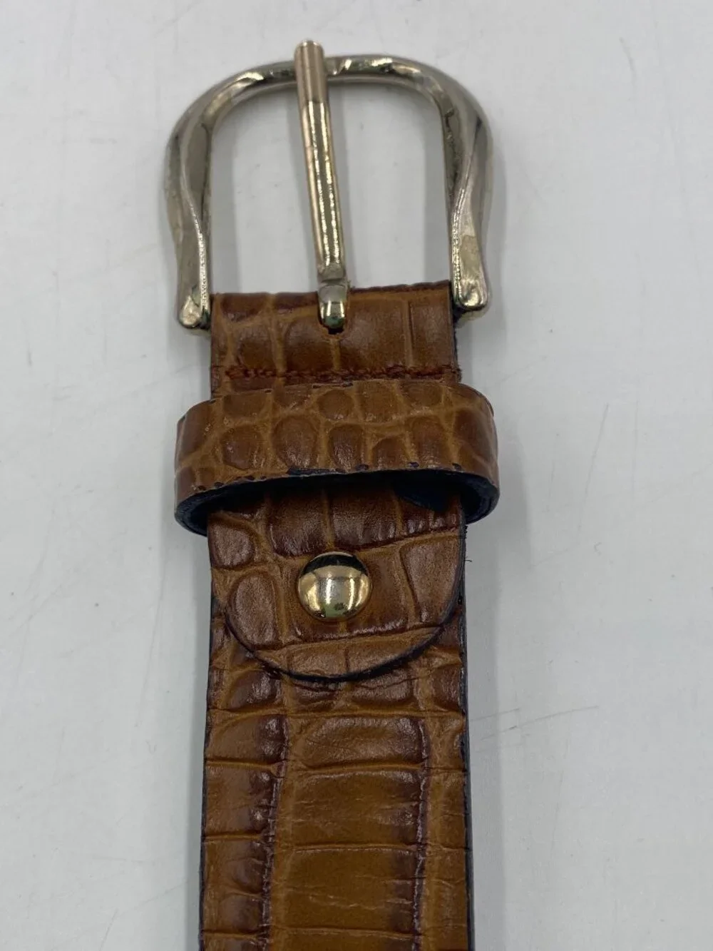 Julio Mediana Leather Crocodile Style Belt Brown Size 32